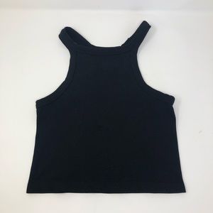 AQUA Black Ribbed Cropped Tank Top